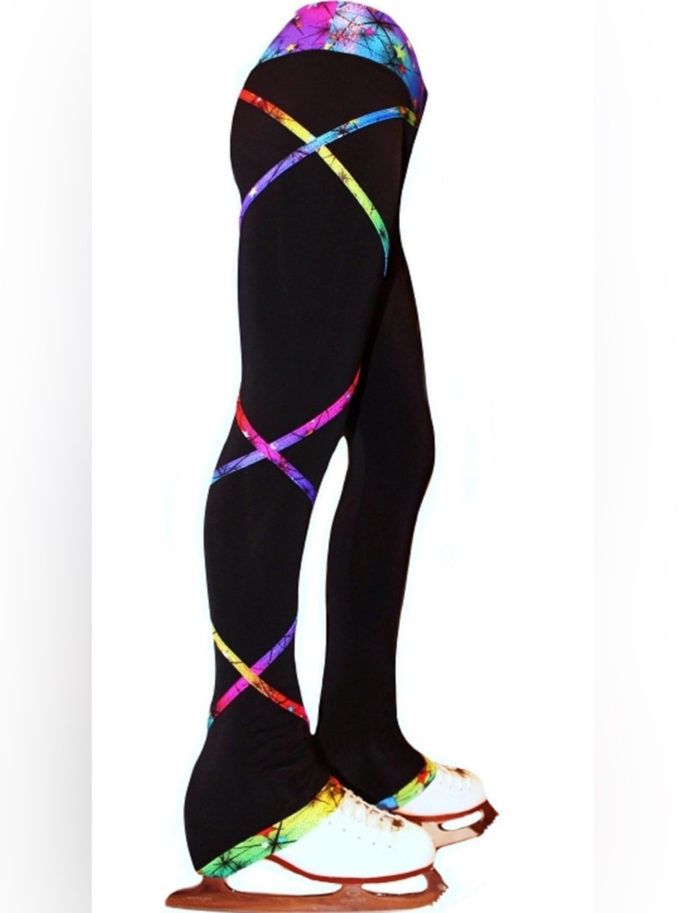 Ice Fire Criss Cross Poly/Spandex Rainbow Sparkly Women’s Ice Skating Pants